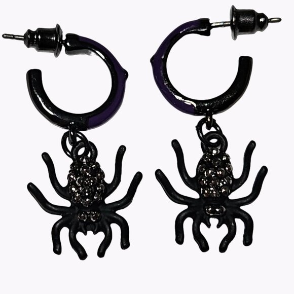 Halloween Spider Drop Earrings Hoop Black Purple Spooky Fashion Jewelry Women - Picture 2 of 6